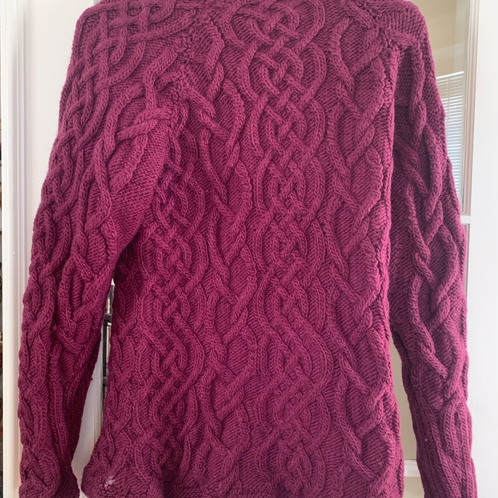 Irish handmade Cable Knit Sweater in Deep Magenta